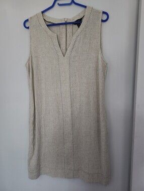 Tribal Linen Blend Midi Dress, Relaxed Fit Sleeveless V-Neck Boho Beach